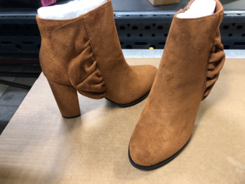 Photo 3 of 8.5---Womens Chunky Block Heel Ankle Boots Faux Suede Ruffle Fall Winter Western Booties 8.5 Z/Brown