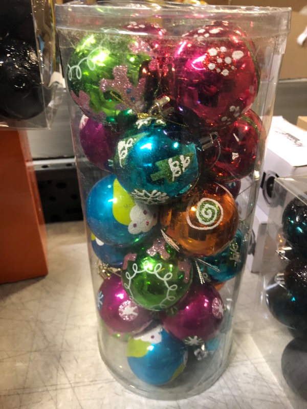 Photo 1 of Blackmatrix Christmas Balls Ornaments 24ct 60mm / 2.36inch for Xmas Tree, Shatterproof Tree Decorations Glittering Colored