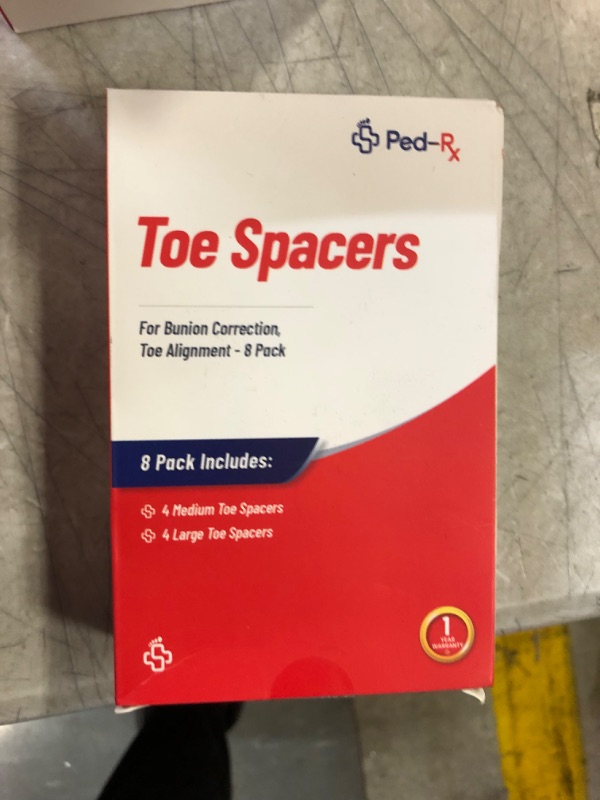 Photo 2 of [8 Pack ] Ped-Rx Silicone Gel Toe Separators Spacers - to Correct Bunions, Hallux Valgus, Straighten Overlapping Toes, Realign Crooked Toes, Hammer Toe (4 Bigger, 4 Smaller)
