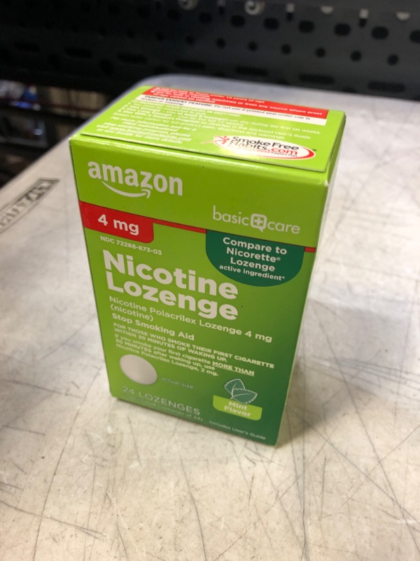 Photo 2 of Amazon Basic Care Nicotine Polacrilex Lozenge 4 mg (nicotine), Mint Flavor, Stop Smoking Aid; quit smoking with nicotine lozenge, 24 Count Mint 24ct 4mg
Best By: Feb 2023