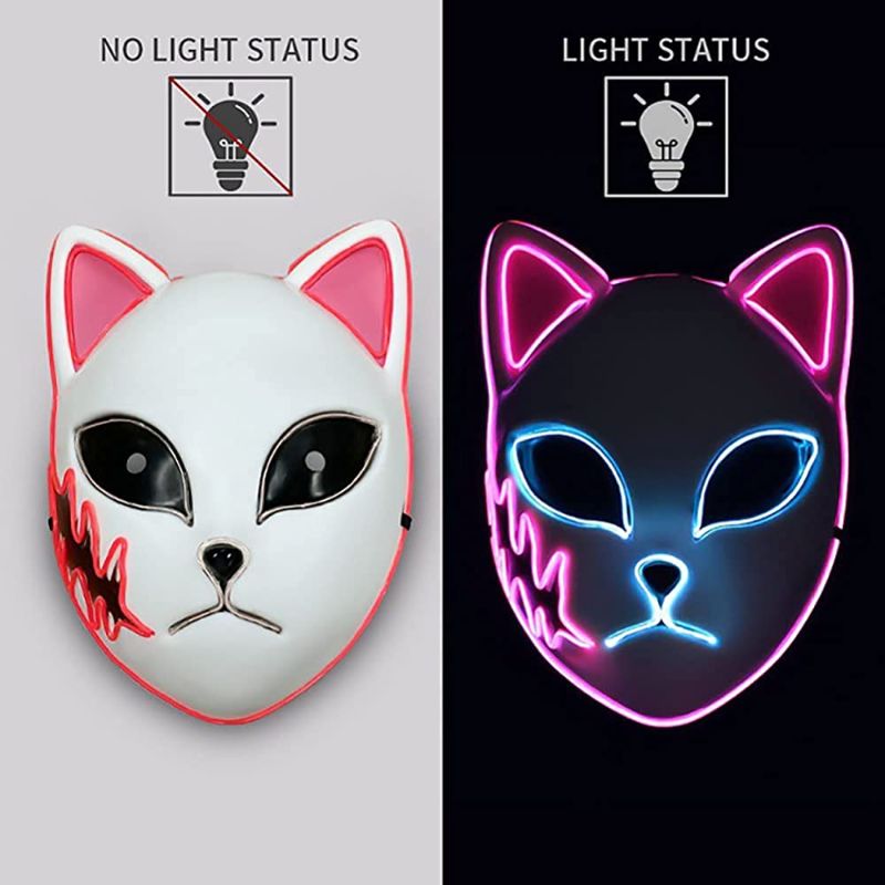 Photo 1 of 1pc only----Halloween Cosplay Mask, Anime Japanese Mask, Demon Slayer Led Mask Pink