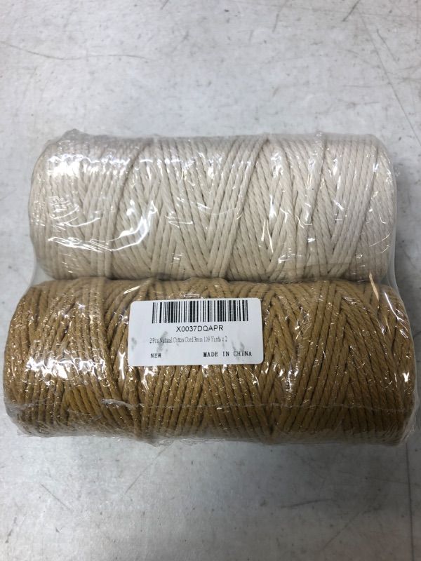 Photo 2 of 2 Pcs Natural Cotton Cord 3mm 109 Yards x 2, Macrame Cotton Cord for DIY Wall Hanging Coasters Plant Hanger ( Khaki, White )
