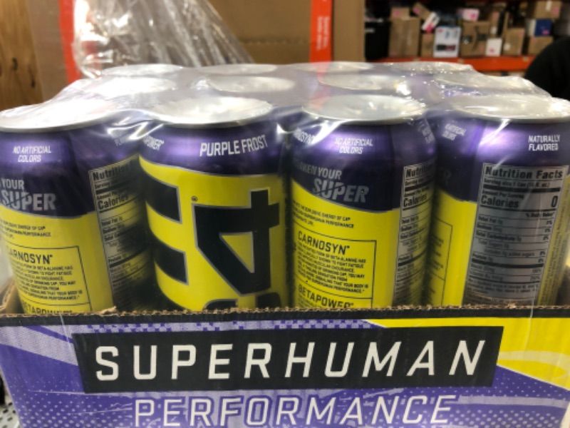 Photo 1 of C4 Energy Carbonated Zero Sugar Energy Drink, Pre Workout Drink + Beta Alanine, Purple Frost, 16 Fl Oz (Pack of 12) Purple Frost 16 Fl Oz (Pack of 12)