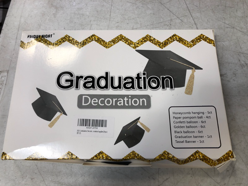 Photo 2 of 2022 Graduation Decoration Kit,Graduation Party Supplies Congrats Grad Banner Honeycomb Black Gold Balloons and Paper Pompoms for Grad Party Supplies(29pcs)