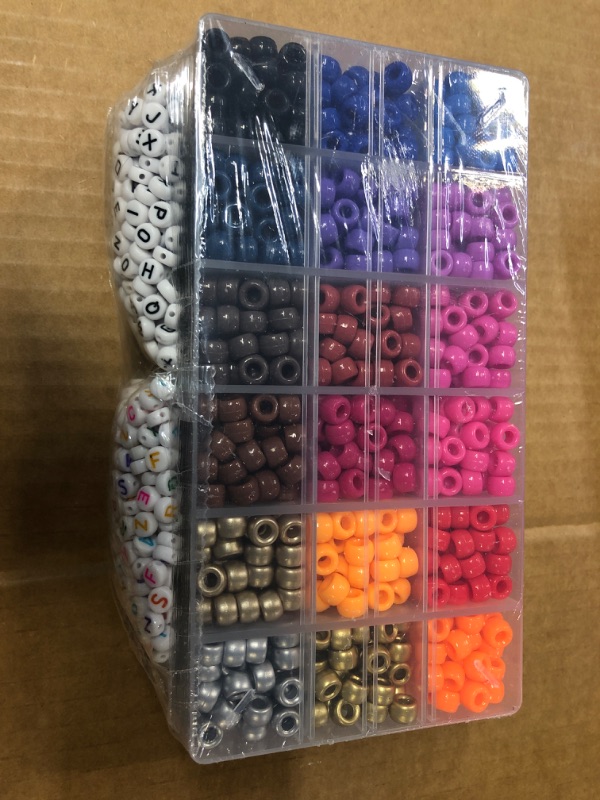 Photo 2 of 2000 pcs Pony Beads kit in 2 Grid containers, Includes 1600 pcs Pony Beads + 400 pcs Alphabet Beads, Beads for Jewelry Making, Beads, Hair Beads, Beads for Crafts, Kandi Beads… Kit Pack 36 rainbow colors