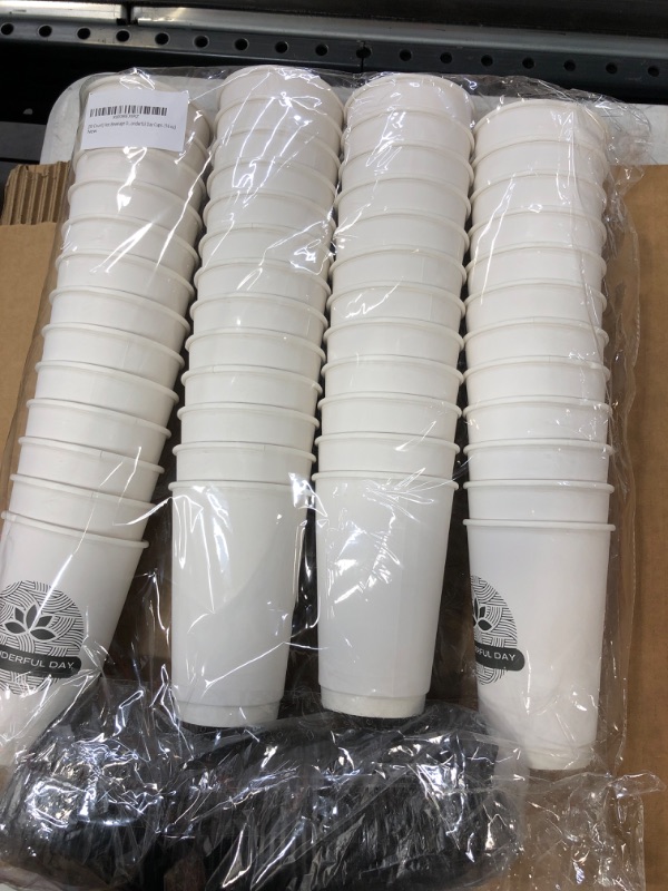 Photo 2 of [50 Count] Hot Beverage Disposable White Paper Coffee Cup with Black Lid, Coffee Double Paper Cups. Wonderful Day Cups. (16 oz)