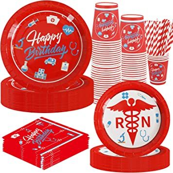 Photo 1 of 
Nurse Party Supplies, Rock Star Music Theme Tableware Kit Including Plates, Cups, Straws Napkins for Nursing School Birthday Decor - Serves 16 Guests (red)