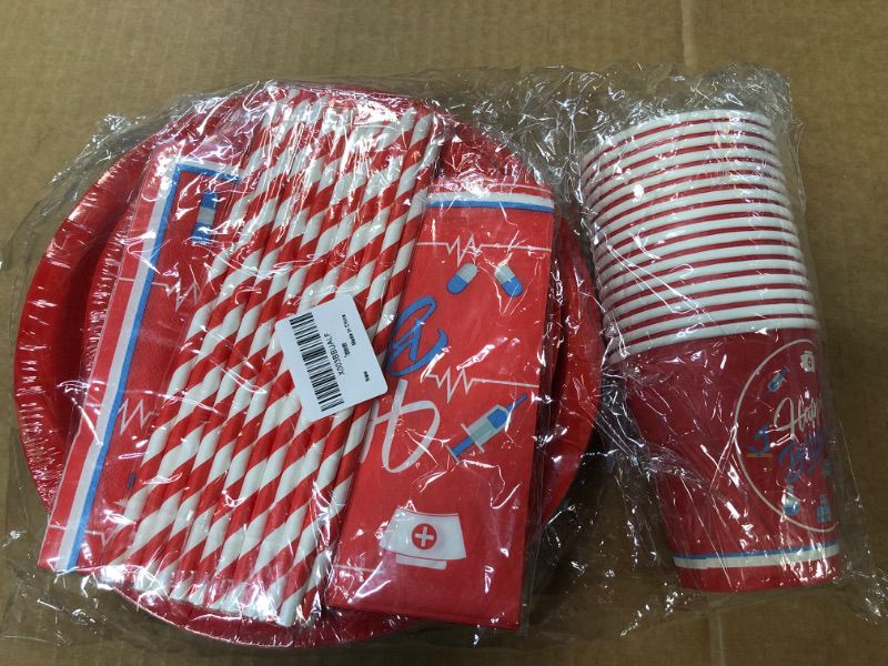 Photo 2 of 
Nurse Party Supplies, Rock Star Music Theme Tableware Kit Including Plates, Cups, Straws Napkins for Nursing School Birthday Decor - Serves 16 Guests (red)