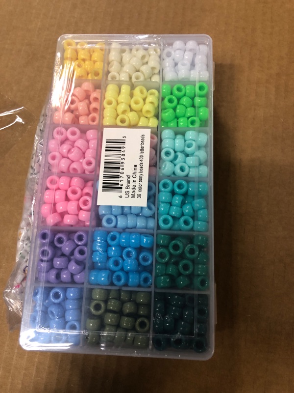 Photo 2 of 2000 pcs Pony Beads kit in 2 Grid containers, Includes 1600 pcs Pony Beads + 400 pcs Alphabet Beads, Beads for Jewelry Making, Beads, Hair Beads, Beads for Crafts, Kandi Beads… Kit Pack 36 rainbow colors