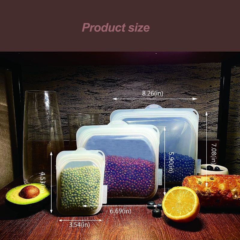 Photo 1 of 3Pack Food Grade Reusable Silicone Storage Bags, Fresh-Keeping, Heating, Freezing. Fruit, Dried Fruit and Liquid Products Are Applicable
