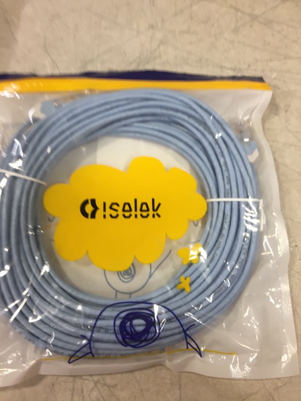 Photo 2 of iSelek Cat.6 UTP Network Ethernet Cable, Slim Type Unshielded LAN Patch Cord, Stranded Bare Copper Internet Cable (50 Feet (1 Pc/Bag), Light Blue-White) 50 Feet (1 Pc/Bag) Light Blue-White