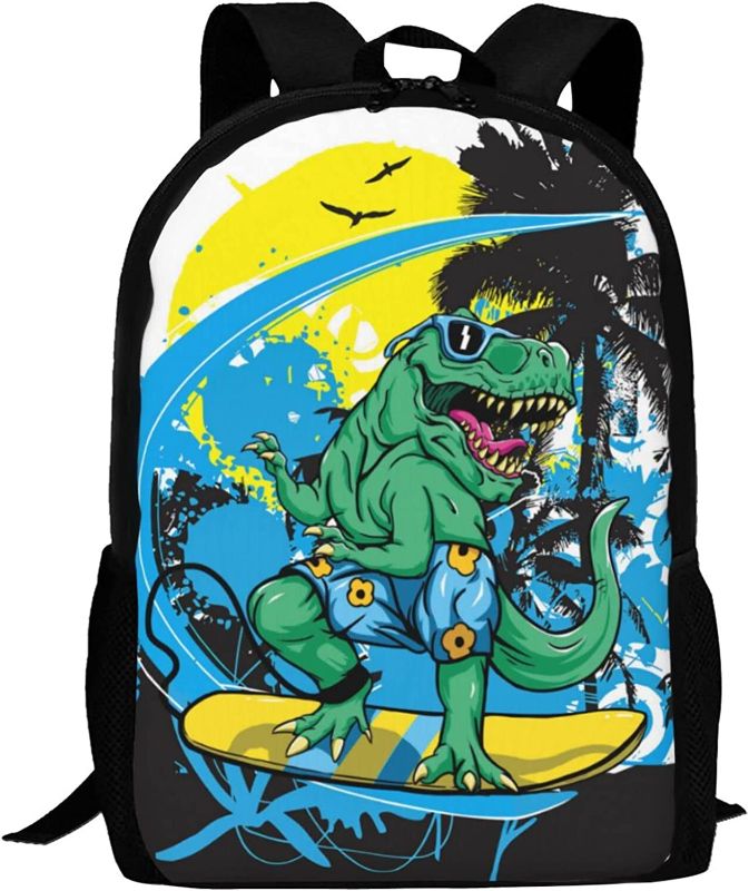 Photo 1 of ALIFAFA Kids Dinosaur School Backpack Bookbag for Teens Boys Girls, Cool Dinosaur Surf Travel Backpacks Daypack Rucksack for Elementary Middle High College Students,Blue Green Yellow,17 Inch
