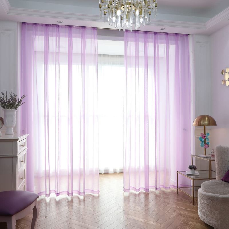 Photo 1 of PHILEASY Window Sheer Purple Curtains 145 Inches Long 2 Panels Sheer Purple Curtains Sheer Curtain Clear Transparent Basic Rod Pocket Panel 15 Colors 10 Size for Bedroom Living Room Yard Kitchen