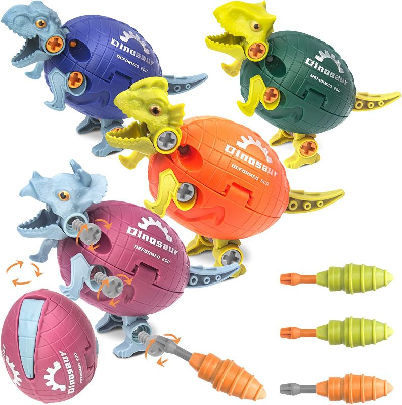 Photo 1 of Dinosaur Toys for 3-5 Year Old Boys Dinosaur Egg Toys Deformation Take Apart Dinosaur Toy for STEM Construction Building Toys Birthday Party Gifts for Kids Boys and Girls(4 Pcs) FACTORY SEALED 
