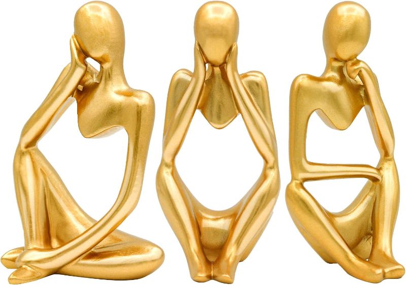 Photo 1 of 3Pcs Gold Decor Thinker Statue Abstract Art Sculpture Home Decor Modern Style Gold Decorative Ornaments Modern Resin Statues Golden Decor for Living Room, Bedroom, Office Desktop, Cabinets…
