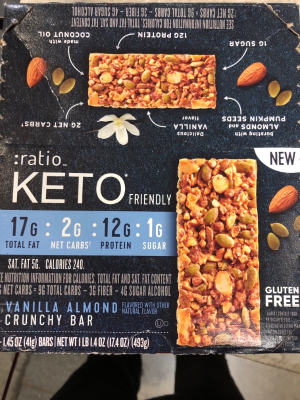 Photo 2 of :ratio KETO Friendly Crunchy Bars, Vanilla Almond, Gluten Free Snack, 12 ct Vanilla Almond 12 Count (Pack of 1) Exp 10/03/2022