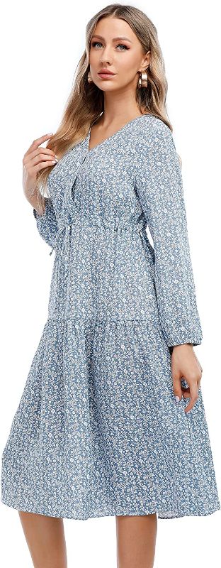 Photo 1 of Joyours Womens Casual Dress Summer Plus Size V Neck Floral Dress Loose Boho Midi Dresses A Line Long Sleeve Dress (( XL ))
