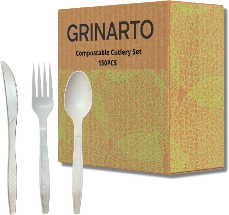 Photo 1 of ((FACTORY PACKAGED )) GRINARTO 7 Inch Disposable Utensils Set, Large Disposable Cutlery - Dinnerware (150PCS Cutlery Set)
