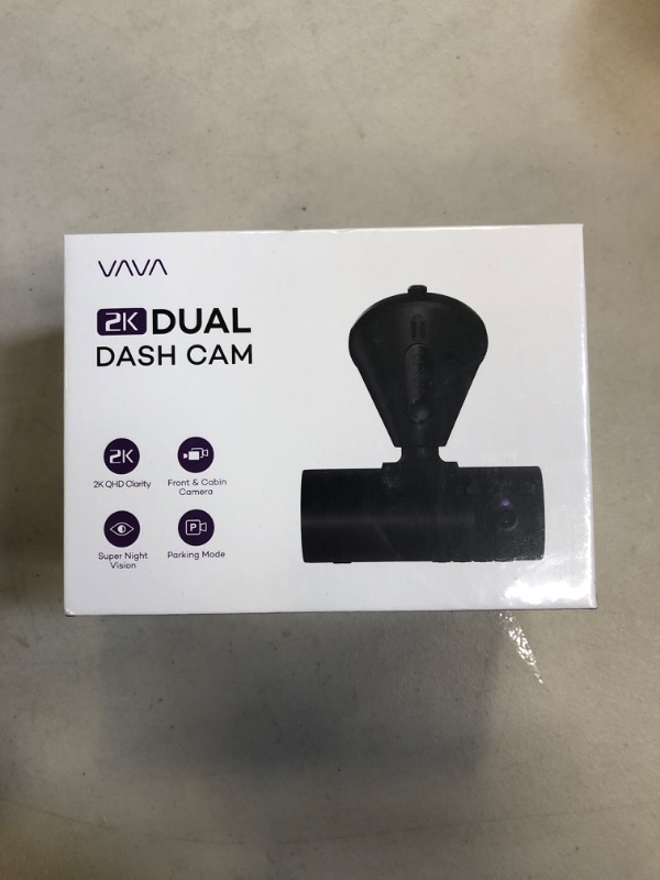 Photo 2 of (( FACTORY SEALED )) VAVA VD009 Dual Dash Cam, 2K Front 1080p Cabin 30fps Car Camera, Sony Sensor, Infrared Night Vision, App Control & 2" LCD Display, Parking Mode, Built-in GPS for Uber & Lyft, Bluetooth Snapshot Remote