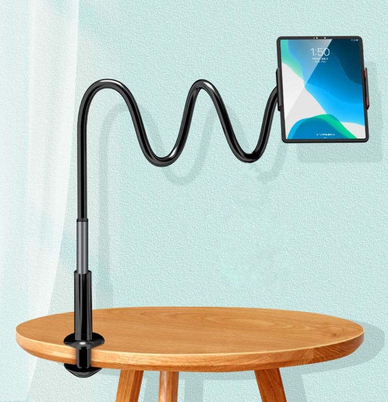 Photo 1 of (( FACTORY PACKAGED )) JAWOOZ Phone Holder for Bed Reinforced Base  Overhead Gooseneck Cell Phone Mount Stand for Desk , Compatible with Cellphone and Tablet, Black
