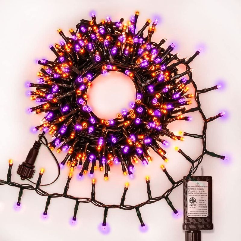 Photo 1 of (( FACTORY SEALED )) gresonic Halloween Lights Outdoor, 300 LED 19.6ft Orange Purple Halloween Decorations, Connectable Halloween String Fairy Lights Plug in 8 Modes Timer Memory Function for Indoor Holiday Party Yard

