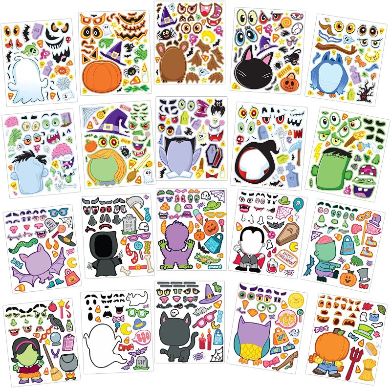 Photo 1 of JOYIN 20 Pcs Make-a-face Sticker Sheets Make Your Own Halloween Characters Mix and Match Sticker Sheets, Bonus with Coloring Sheets, 10 Scratch Cards, 8 Sticker Sheets, Halloween Party Favor Supplies (( 2 SETS )) 
