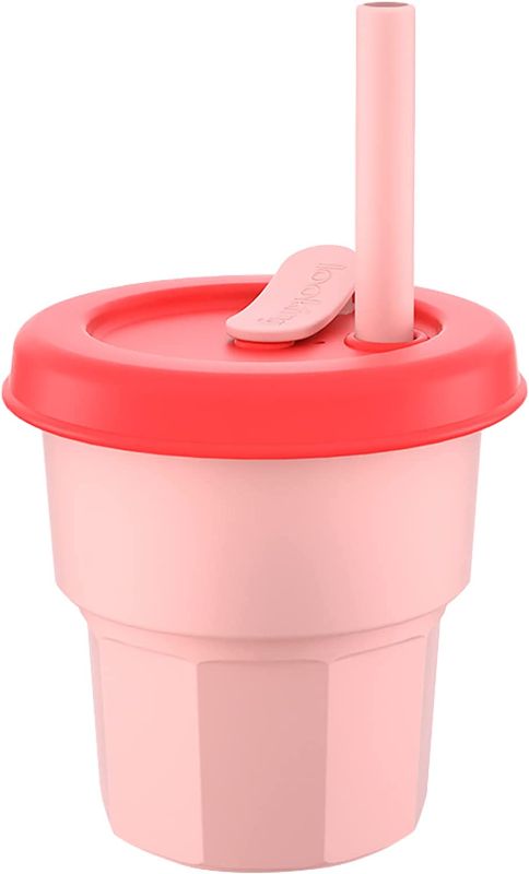 Photo 1 of 14oz Reusable Silicone Kids' Cups with Lids and Straws Spill-proof and Shatter-proof BPA Free for Smoothies Juices Hot & Cold Drinks (Light Pink)
