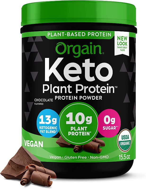 Photo 1 of Orgain Keto Plant-Based Protein Powder, Chocolate - 10g of Protein, Keto Friendly, Organic, Vegan, Gluten Free, Organic Prebiotic Fiber, 0.97 Lb (Packaging May Vary)
EXP 01/18/23