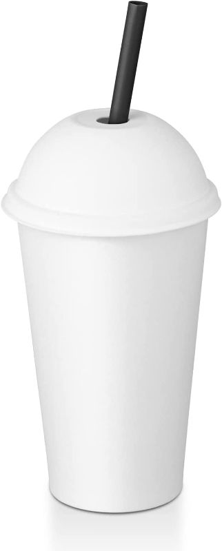 Photo 1 of [16 oz. - 50 sets] Disposable Paper Cups with Paper Dome Lids, Compostable Non-Plastic Cups Eco Friendly Recyclable Cups with Covers for Iced Coffee
