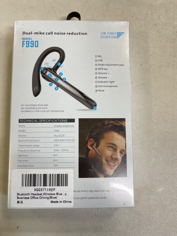 Photo 1 of Bluetooth Headset,Wireless Bluetooth Earpiece V5.0 Dual Noise Cancelling Microphones 16Hrs Talktime Handsfree Earphones with IPX5 Waterproof for iPhone Android Laptop Business Office Driving
