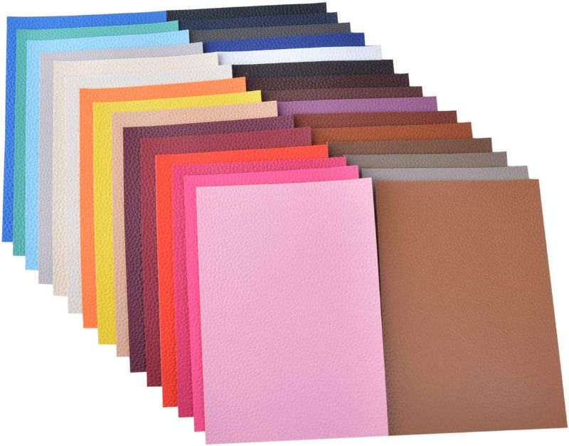 Photo 1 of 30 Pieces A5 Size?6x8 Inch?Solid Color 1.2MM Thickness Litchi Grain Texture Synthetic Faux Leather Fabric Sheets Cotton Back for Making Hair Bows, Earrings, 30 Color Each Color Half Sheet

