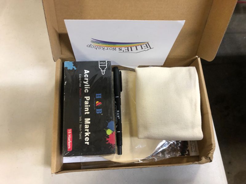 Photo 1 of H&B Acrylic Paint Marker Pens Set-For Canvas, Wood, Rock, Ceramic. 18 Acrylic Paint Markers-Extra Fine Tip, 1 Double-Headed marker, 2 Round Wood Ornaments With Complimentary Strings, 1 Canvas Travel Bag, 1 16-Sheet Coloring Book. DIY Craft School Project.