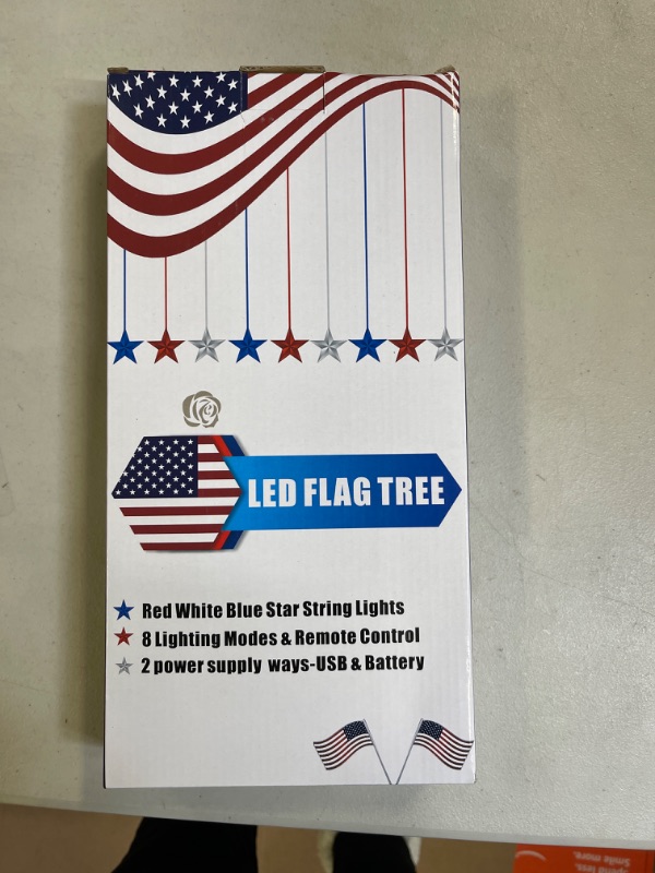 Photo 1 of 4th of July Decorations Tree with Red White Blue Star Flag Lights Remote Control 8 Modes LED Lighted Tree Patriotic Table Centerpiece Gift for Independence Day Memorial Day Home Office Decor Red White Blue Flag Tree