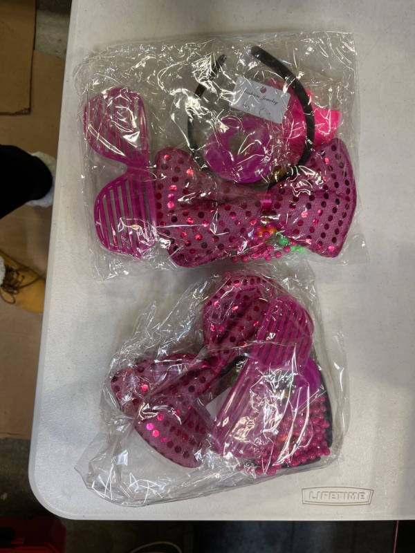 Photo 1 of 2 PACK 80s Costumes for Women, 80s Accessories for Women with Earrings Fishnet Gloves Neck Lace Headband 1-pink