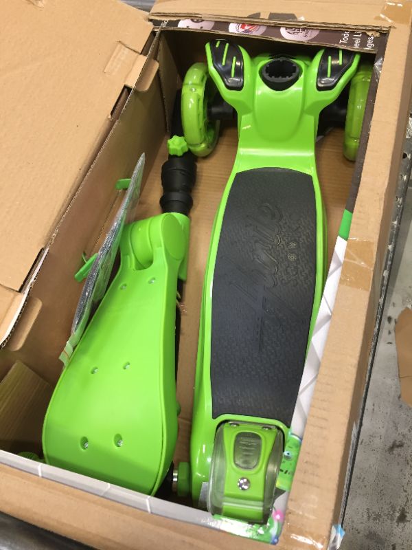 Photo 2 of 3 Wheeled Scooter for Kids - Stand & Cruise Child/Toddlers Toy Folding Kick Scooters w/Adjustable Height, Anti-Slip Deck, Flashing Wheel Lights, for Boys/Girls 2-12 Year Old - Hurtle HURFS56 Green