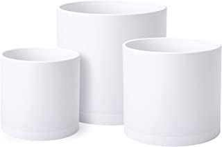Photo 1 of 6.5 Inch 8 Inch 10 Inch, Set of 3 Plastic Planter Pots for Plants with Drainage Hole and Seamless Saucers, Whit