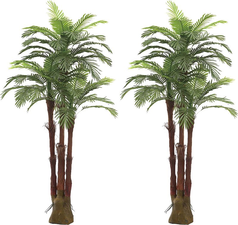 Photo 1 of AMERIQUE Pair Gorgeous 6 Feet Triple Tropical Palm Artificial Plant Tree with Standable Trunk, Real Touch Technology, with UV Protection, Green, 2
