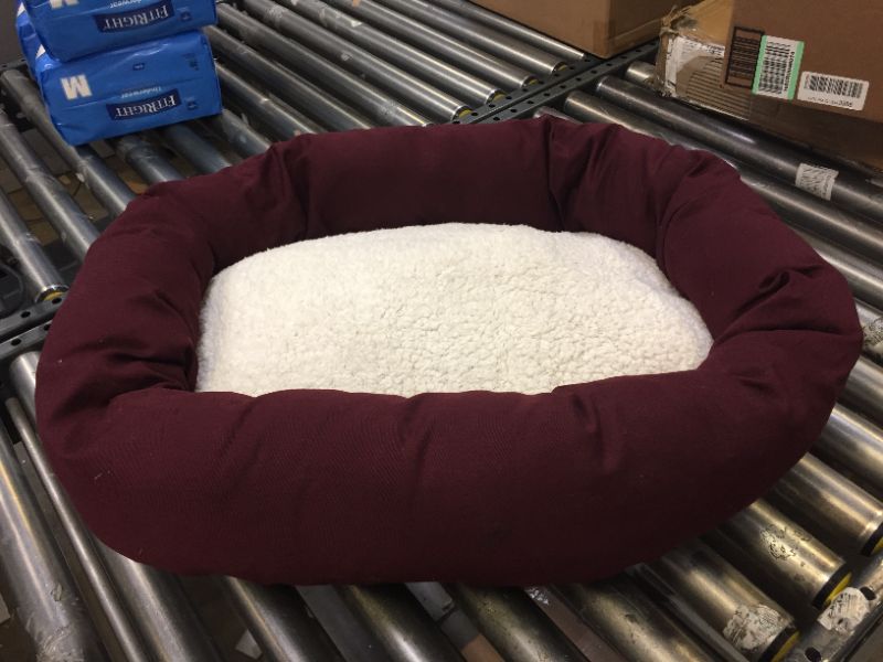 Photo 2 of 24 inch Burgundy & Sherpa Bagel Dog Bed By Majestic Pet Products 24 in Burgundy