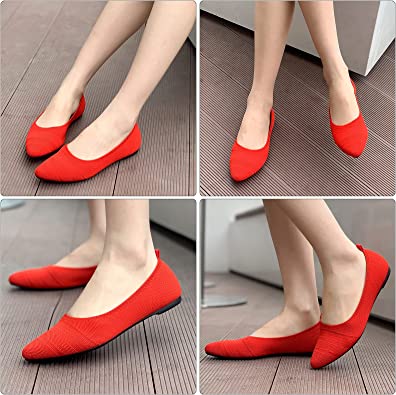 Photo 1 of Harriseve Women's Casual Fashion Shallow Mouth Pointed Toe Flat Shoe - Breathable Mesh Ballet Flats- Color Red - Size 9