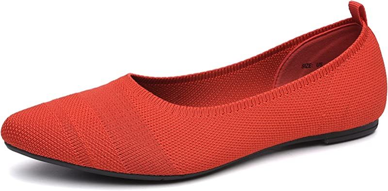Photo 2 of Harriseve Women's Casual Fashion Shallow Mouth Pointed Toe Flat Shoe - Breathable Mesh Ballet Flats- Color Red - Size 9