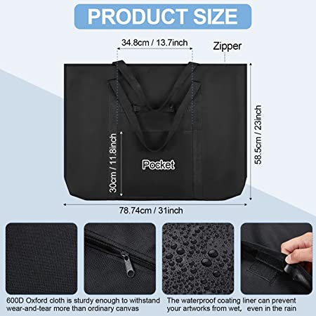 Photo 3 of 2 Pcs Light Weight Art Portfolio Bag 23 x 32 Inch Waterproof Large Art Bag Canvas Art Portfolio Case Student Portfolio Folder for Artwork Carrying Poster Board Storage for Painting Sketch, Black-- Factory Seal