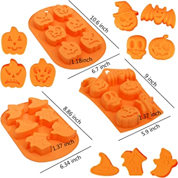 Photo 2 of 3 PCS Silicone Halloween Baking Mold,Resin Mold Silicone 3D Non-Stick ghost mold Silicone Candy Chocolate DIY Mold , Halloween Bat Skull Ghost Biscuit Baking Pans Apply to Set for Kitchen Baking