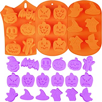 Photo 1 of 3 PCS Silicone Halloween Baking Mold,Resin Mold Silicone 3D Non-Stick ghost mold Silicone Candy Chocolate DIY Mold , Halloween Bat Skull Ghost Biscuit Baking Pans Apply to Set for Kitchen Baking