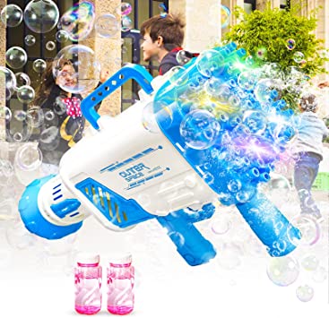 Photo 1 of Craft Spot! 64-Hole Bubble Gun Rocket for Kids, 2022 New Electric Automatic Bubble Gun with Colorful Lights for Wedding Summer Party Outdoor, Best Gift for Adults Boys Girls-- Blue