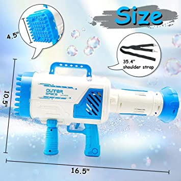 Photo 2 of Craft Spot! 64-Hole Bubble Gun Rocket for Kids, 2022 New Electric Automatic Bubble Gun with Colorful Lights for Wedding Summer Party Outdoor, Best Gift for Adults Boys Girls-- Blue