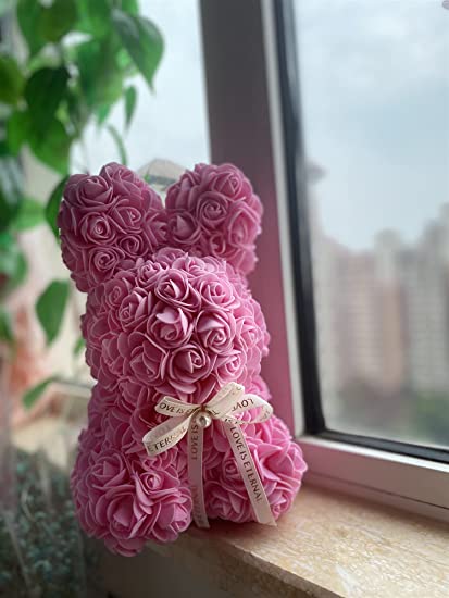 Photo 1 of 28cm Rabbit Rose Bear, Immortal Rose, Artificial Rose, Eternal Rose, Hand Stick Bunny, Valentine's Day Gift, Birthday Gift… (Pink)