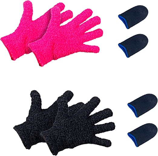 Photo 1 of 2 Pairs Microfiber Hair Dye Gloves, Fuzzy Gloves for Hair Salon Supplies, Hairstylist Reusable Microfiber Hair Color Mitt, Washable Cleaning Mittens for Kitchen House Cleaning