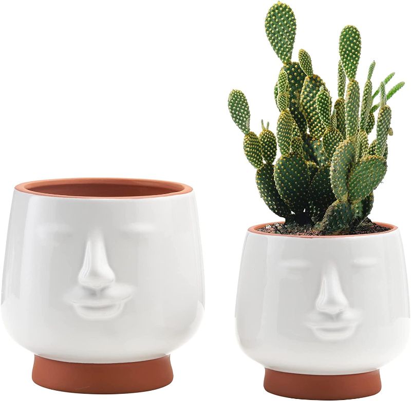 Photo 1 of  ZICZAMLA Mini Succulents Plants Artificial in White Modern Human Shaped Ceramic Pots Cute Desk Decor Succulent for Office Decor, Desk Plant Cute Bathroom Decor 2PCS