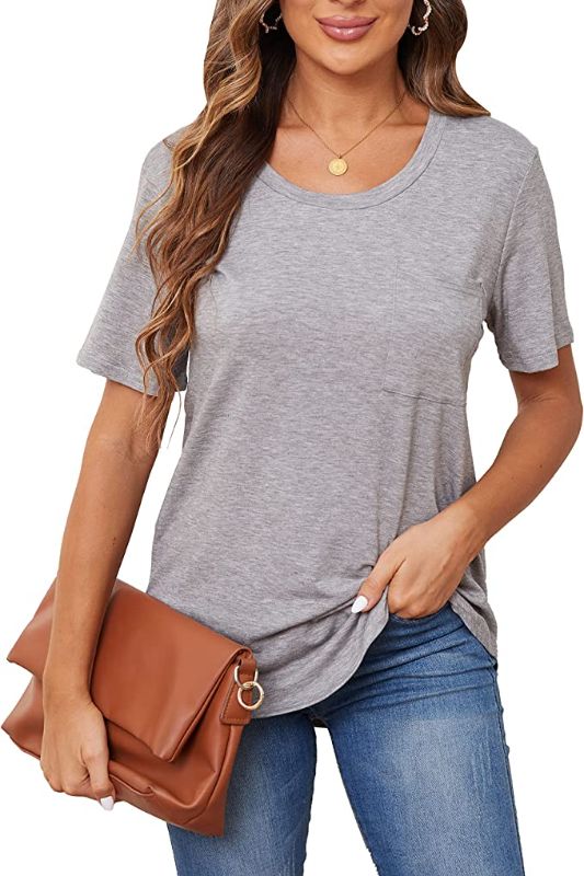 Photo 1 of Hellopopgo Women's T Shirts Casual Tops Tshirts Short Sleeve Shirts Blouse Tunic - DARK GRAY - XL -
