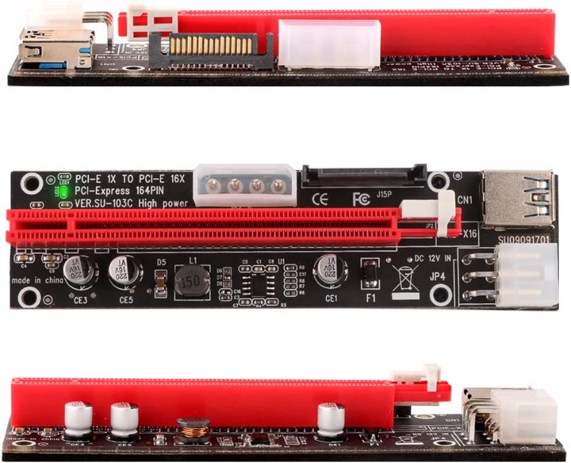 Photo 1 of Ubit 12-Pack Multi-Interface (6pin/MOLEX/SATA) PCI-E Riser with Led Notice Function Express Cable 1X to 16X Graphics Extension Ethereum ETH Mining Powered Riser Adapter Card+60cm USB 3.0 Cable
